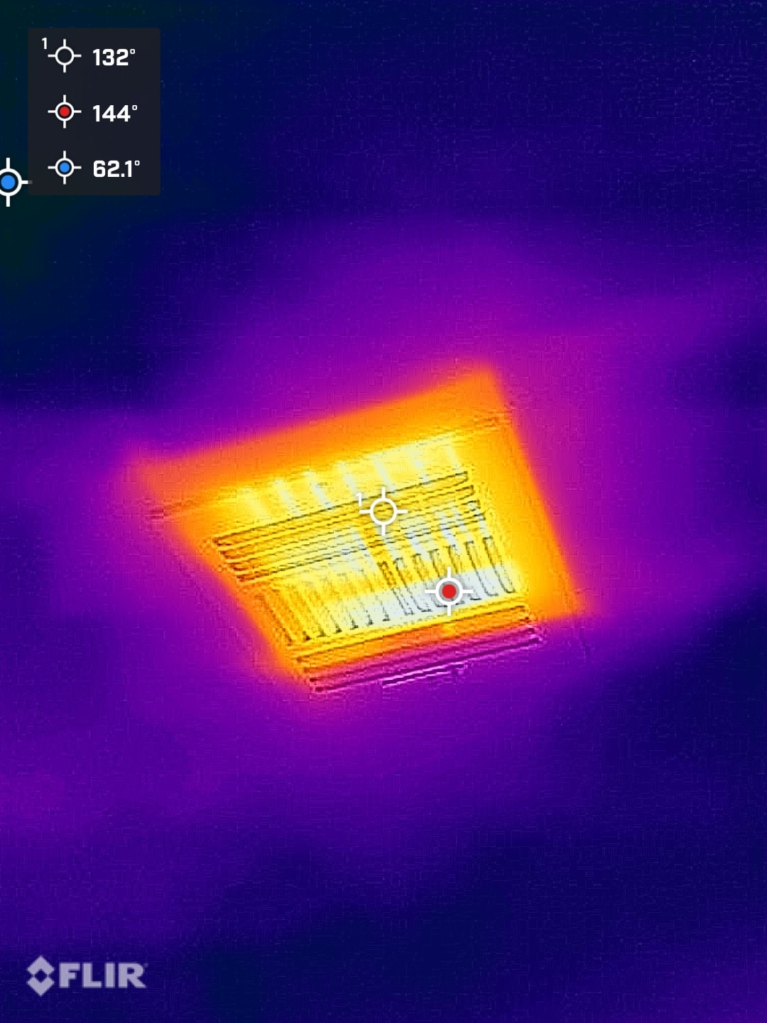Thermal imaging of an HVAC supply vent during an inspection